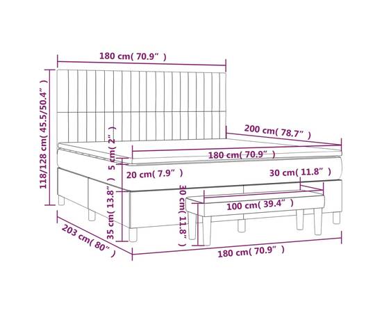 Pat box spring cu saltea, gri închis, 180x200 cm, textil, 8 image