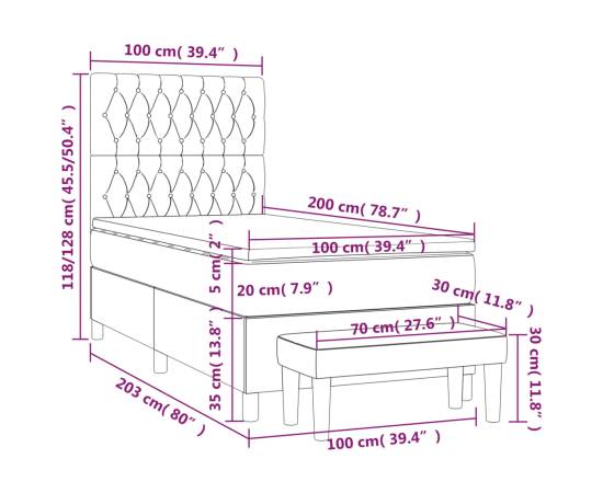 Pat box spring cu saltea, gri deschis, 100x200 cm, textil, 8 image