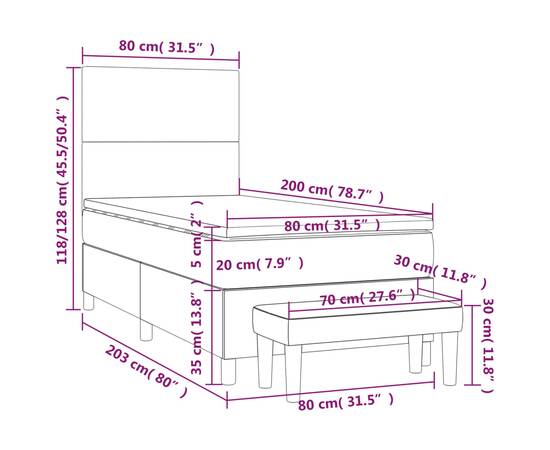 Pat box spring cu saltea, albastru, 80x200 cm, textil, 8 image