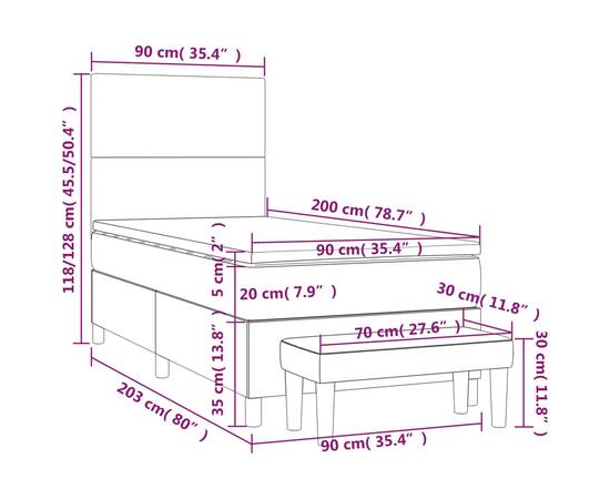 Pat box spring cu saltea, gri deschis, 90x200 cm, textil, 8 image