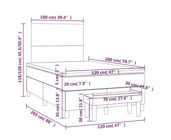 Pat box spring cu saltea, negru, 120x200 cm, textil, 8 image