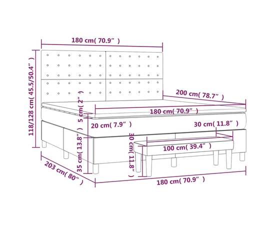 Pat box spring cu saltea, negru, 180x200 cm, catifea, 8 image