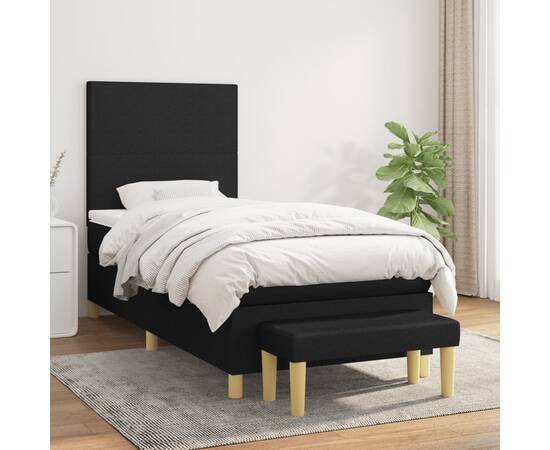 Pat box spring cu saltea, negru, 90x190 cm, textil