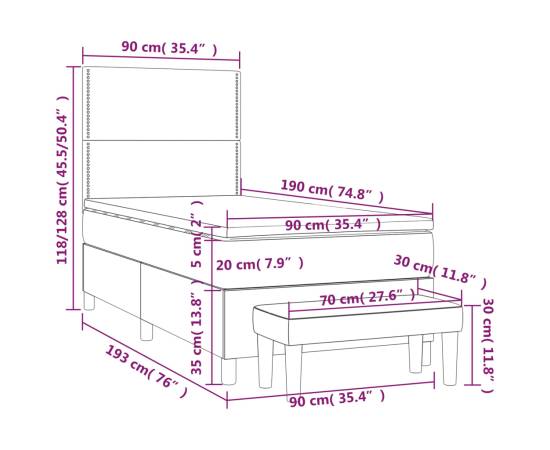 Pat box spring cu saltea, albastru, 90x190 cm, textil, 8 image