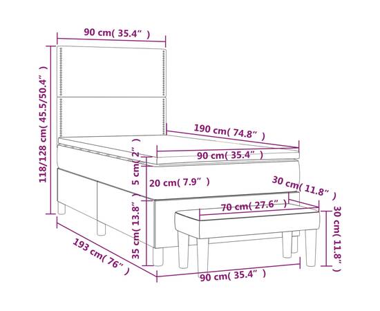 Pat box spring cu saltea, gri închis, 90x190 cm, textil, 8 image