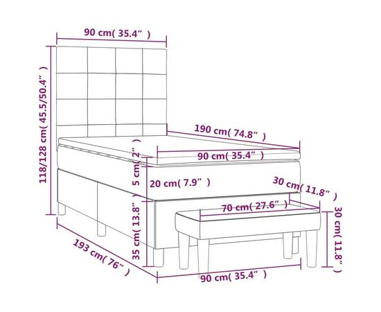 Pat box spring cu saltea, gri deschis, 90x190 cm, textil, 8 image