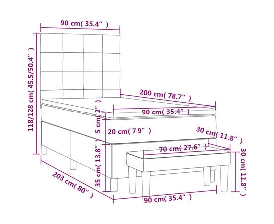 Pat box spring cu saltea, gri deschis, 90x200 cm, textil, 8 image