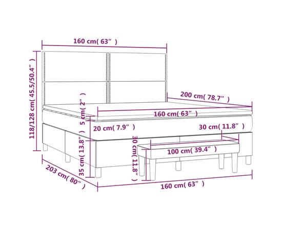 Pat box spring cu saltea, maro închis, 160x200 cm, textil, 8 image
