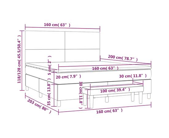 Pat box spring cu saltea, maro închis, 160x200 cm, textil, 8 image