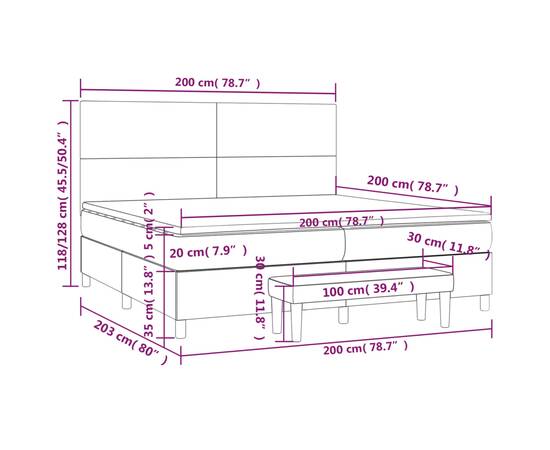 Pat box spring cu saltea, negru, 200x200 cm, textil, 8 image