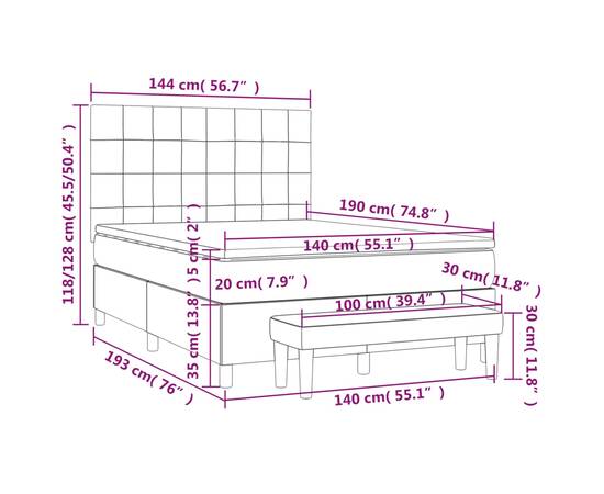 Pat box spring cu saltea, gri deschis, 140x190 cm, textil, 8 image