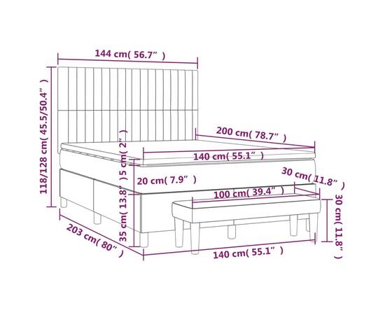Pat box spring cu saltea, gri închis, 140x200 cm, textil, 8 image