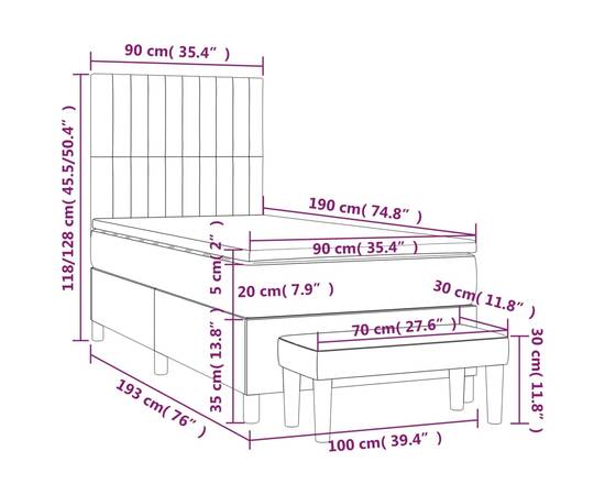 Pat box spring cu saltea, gri închis, 90x190 cm, textil, 8 image