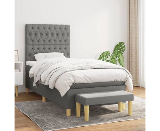 Pat box spring cu saltea, gri închis, 90x190 cm, textil