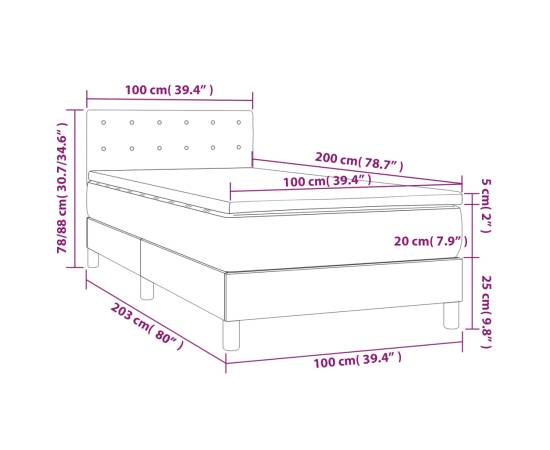 Pat box spring cu saltea, maro închis, 100x200 cm, textil, 7 image