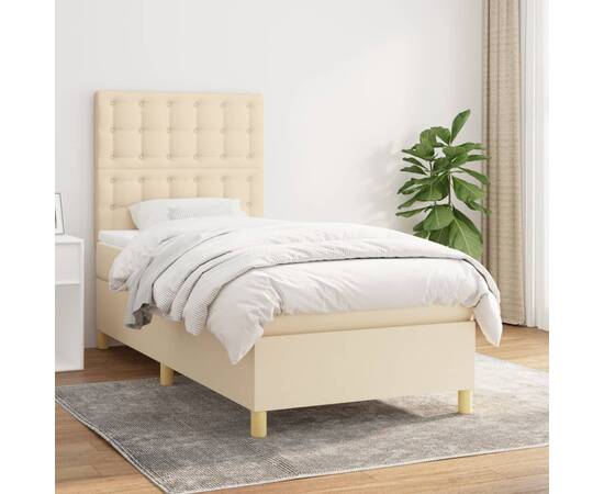 Pat box spring cu saltea, crem, 80x200 cm, textil