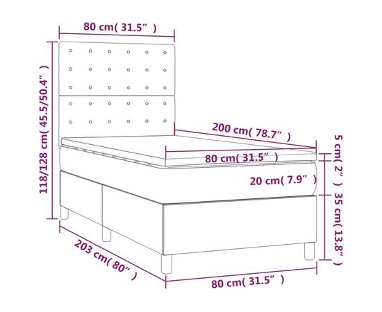 Pat box spring cu saltea, crem, 80x200 cm, textil, 6 image