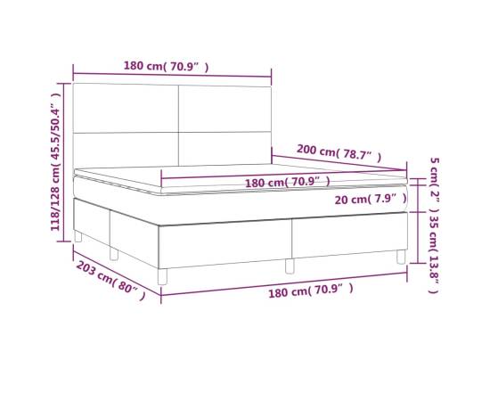 Pat box spring cu saltea, roz, 180x200 cm, catifea, 6 image