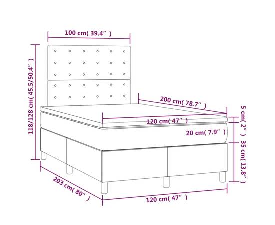 Pat box spring cu saltea, crem, 120x200 cm, textil, 6 image