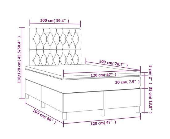 Pat box spring cu saltea, crem, 120x200 cm, textil, 6 image