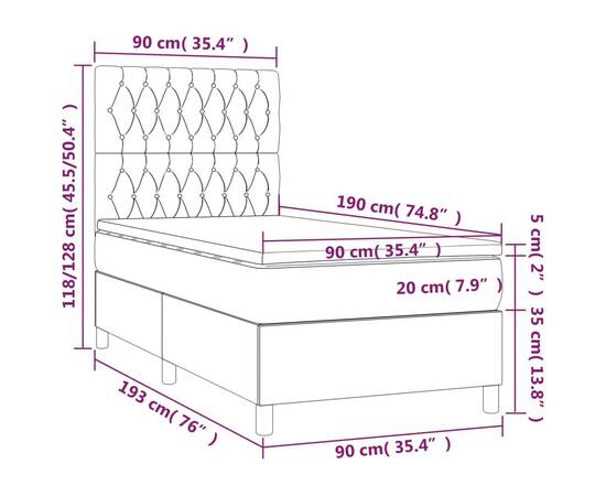 Pat box spring cu saltea, crem, 90x190 cm, textil, 6 image