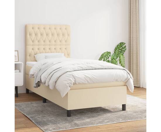 Pat box spring cu saltea, crem, 90x190 cm, textil