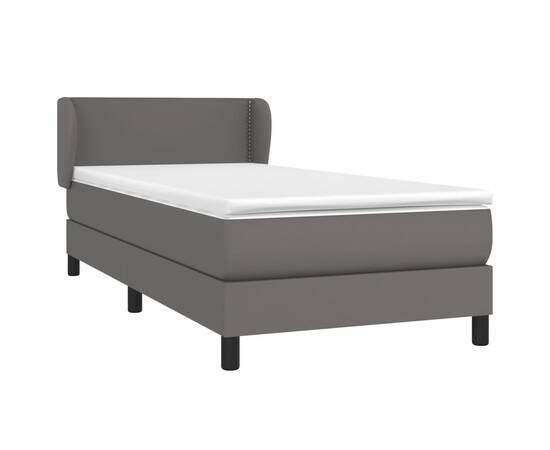 Pat box spring cu saltea, gri, 90x190 cm, piele ecologică, 3 image