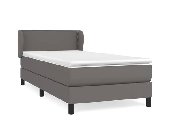 Pat box spring cu saltea, gri, 90x190 cm, piele ecologică, 2 image