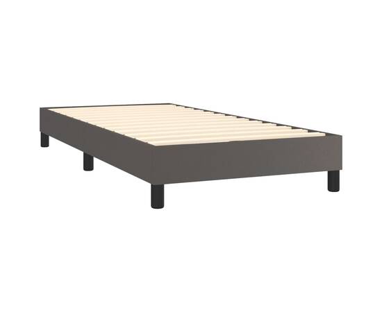 Pat box spring cu saltea, gri, 90x190 cm, piele ecologică, 4 image