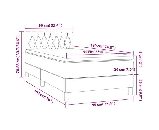 Pat box spring cu saltea, maro închis, 90x190 cm, textil, 7 image