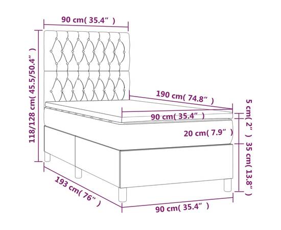 Pat box spring cu saltea, maro închis, 90x190 cm, textil, 6 image