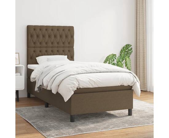 Pat box spring cu saltea, maro închis, 90x190 cm, textil