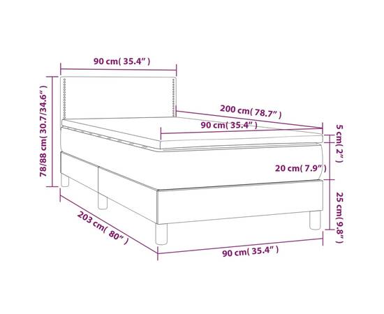 Pat box spring cu saltea, gri, 90x200 cm, piele ecologică, 7 image