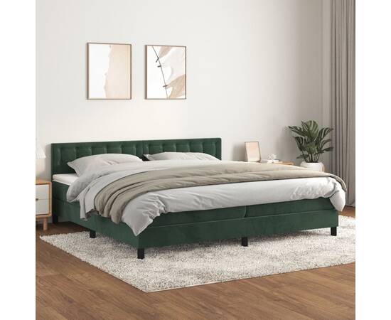 Pat box spring cu saltea, verde închis, 200x200 cm, catifea