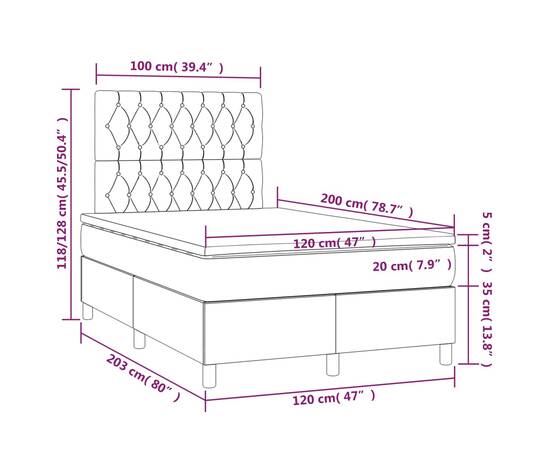 Pat box spring cu saltea, maro închis, 120x200 cm, textil, 6 image