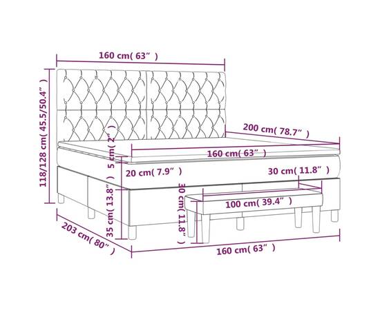 Pat box spring cu saltea, maro închis, 160x200 cm, textil, 8 image