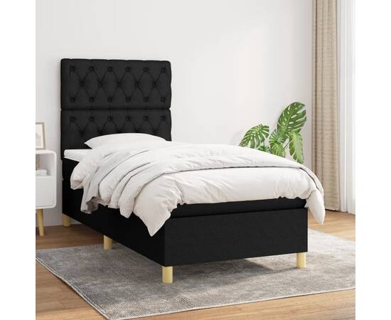 Pat box spring cu saltea, negru, 80x200 cm, textil