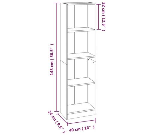 Bibliotecă cu 4 niveluri stejar maro 40x24x143 cm lemn compozit, 7 image