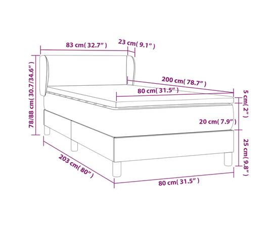 Pat box spring cu saltea, gri, 80x200 cm, piele ecologică, 7 image