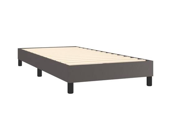 Pat box spring cu saltea, gri, 80x200 cm, piele ecologică, 4 image