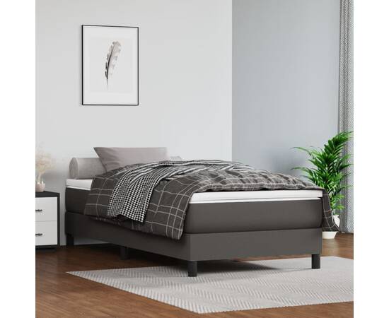 Pat box spring cu saltea, gri, 80x200 cm, piele ecologică