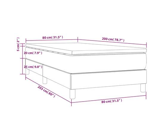 Pat box spring cu saltea, gri, 80x200 cm, piele ecologică, 10 image