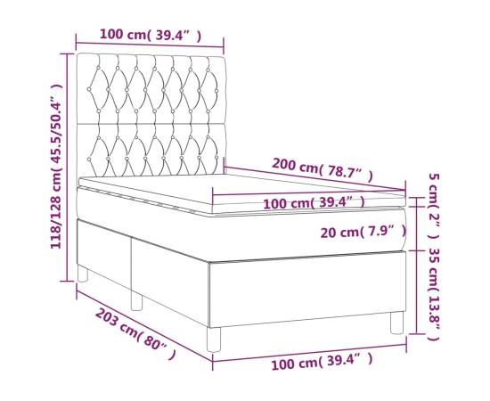 Pat box spring cu saltea, gri taupe, 100x200 cm, textil, 6 image