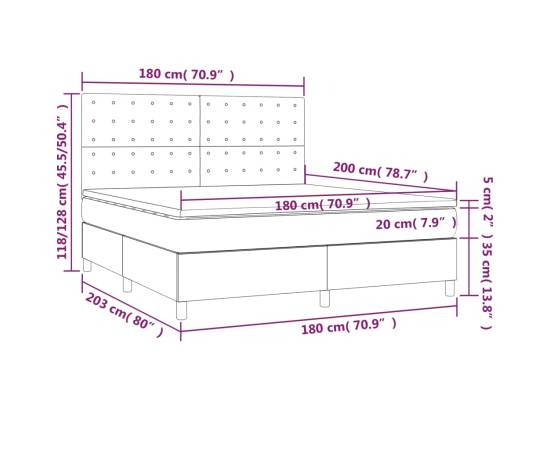 Pat box spring cu saltea, negru, 180x200 cm, catifea, 6 image