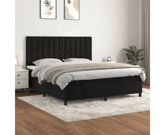 Pat box spring cu saltea, negru, 180x200 cm, catifea