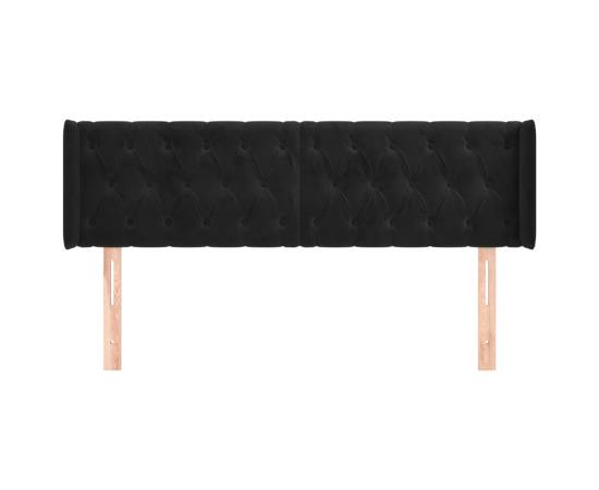 Tăblie de pat cu aripioare negru 147x16x78/88 cm catifea, 3 image