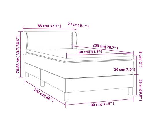 Pat box spring cu saltea, alb, 80x200 cm, piele ecologică, 7 image