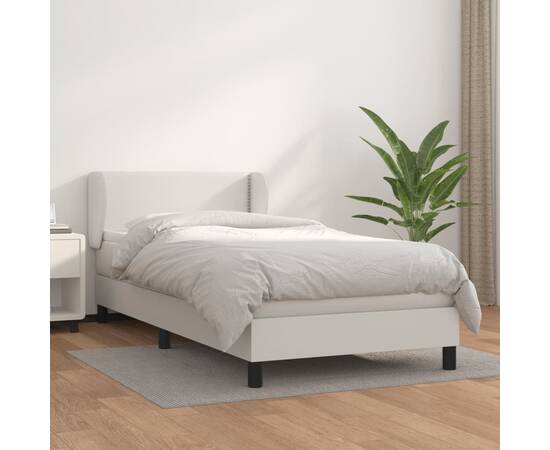 Pat box spring cu saltea, alb, 80x200 cm, piele ecologică