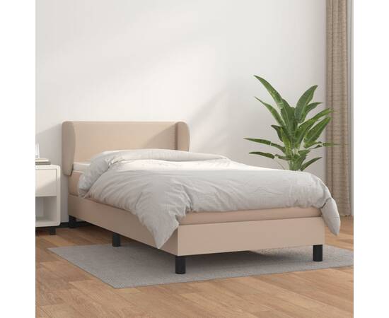 Pat box spring cu saltea, cappuccino, 80x200 cm piele ecologică