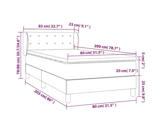 Pat box spring cu saltea, gri, 80x200 cm, piele ecologică, 7 image